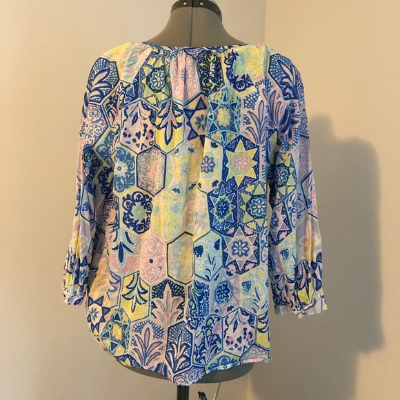 Talbots Petites cotton button top blue floral LP - Picture 4 of 5